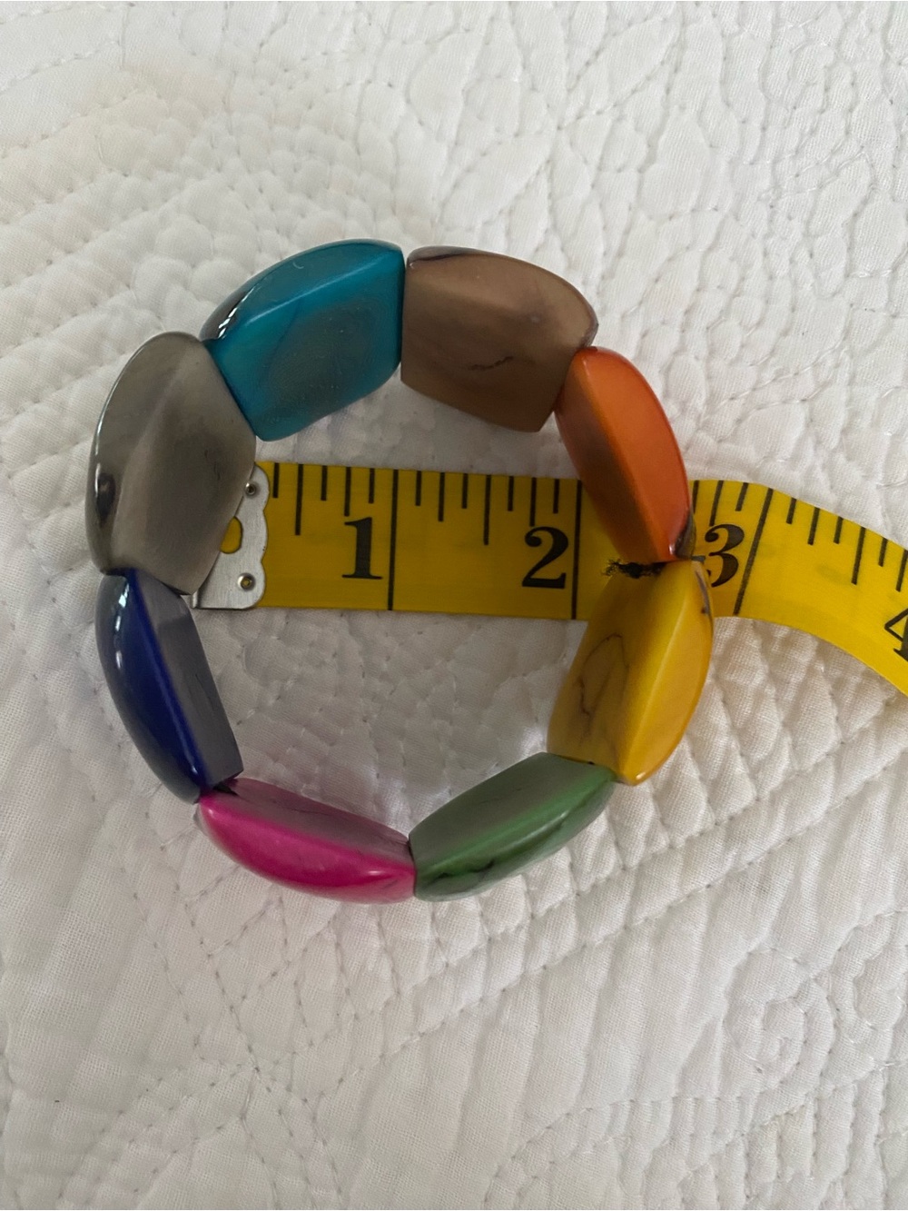 Tagua Multicolored Chunky Boho Sustainable Stretch Bracelet NWOT - Picture 3 of 6